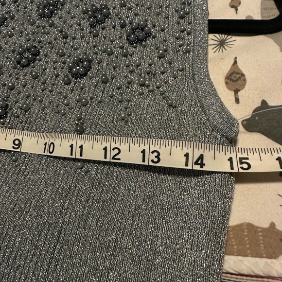 NWT Lauren Michelle Silver Metallic Mock Neck Beaded Sleeveless Tank Sz. Small - Picture 12 of 13